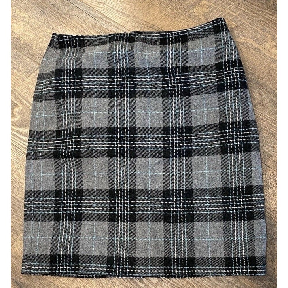 Talbots Women’s Size 10 Wool Blend Lined Blue Black  Straight Skirt  Plaid